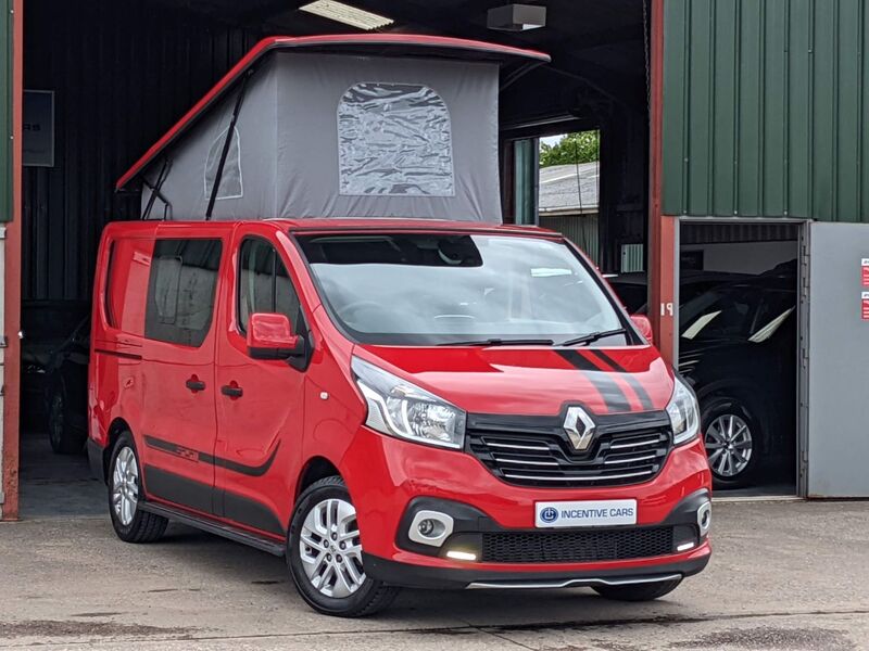 View RENAULT TRAFIC CAMPER CONVERSION SL27 SPORT NAV ENERGY DCI CREW MANUAL. NEW POP TOP. ROCK AND ROLL BED. 12000 MILES